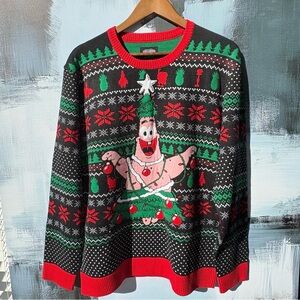 SpongeBob Patrick Star Ugly Christmas Sweater XL Black Red Green Holiday